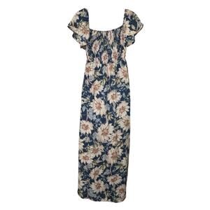 PinkBlush Blue Floral Off Shoulder Smocked Wrap Maternity Dress Medium